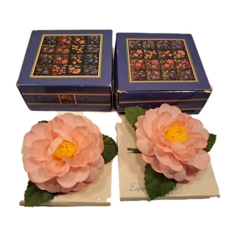Avon Perfect Loveliness Pink Camellia Flower Corsage - 1970's **Set Of 2